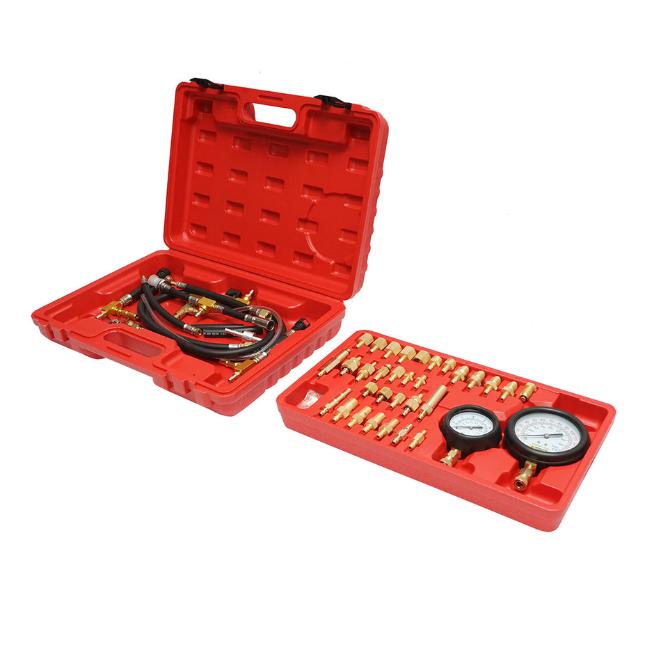 Gasoline injection system pressure tester kit with 2 pressure gauges, universal adapters Breckner Germany