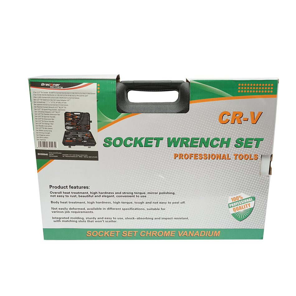 Socket wrench set, fixed wrenches, bits, screwdrivers, and tools 86 pieces Breckner Germany